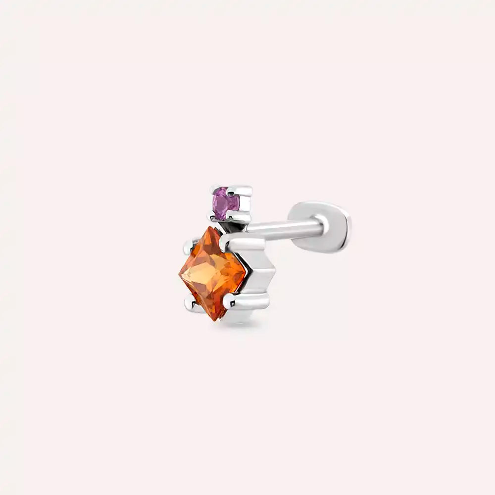 0.39 CT Multicolor Safir ve Pırlanta Taşlı Beyaz Altın Piercing