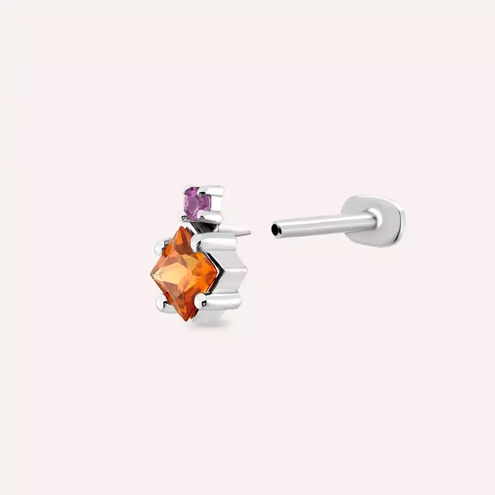0.39 CT Multicolor Safir ve Pırlanta Taşlı Beyaz Altın Piercing