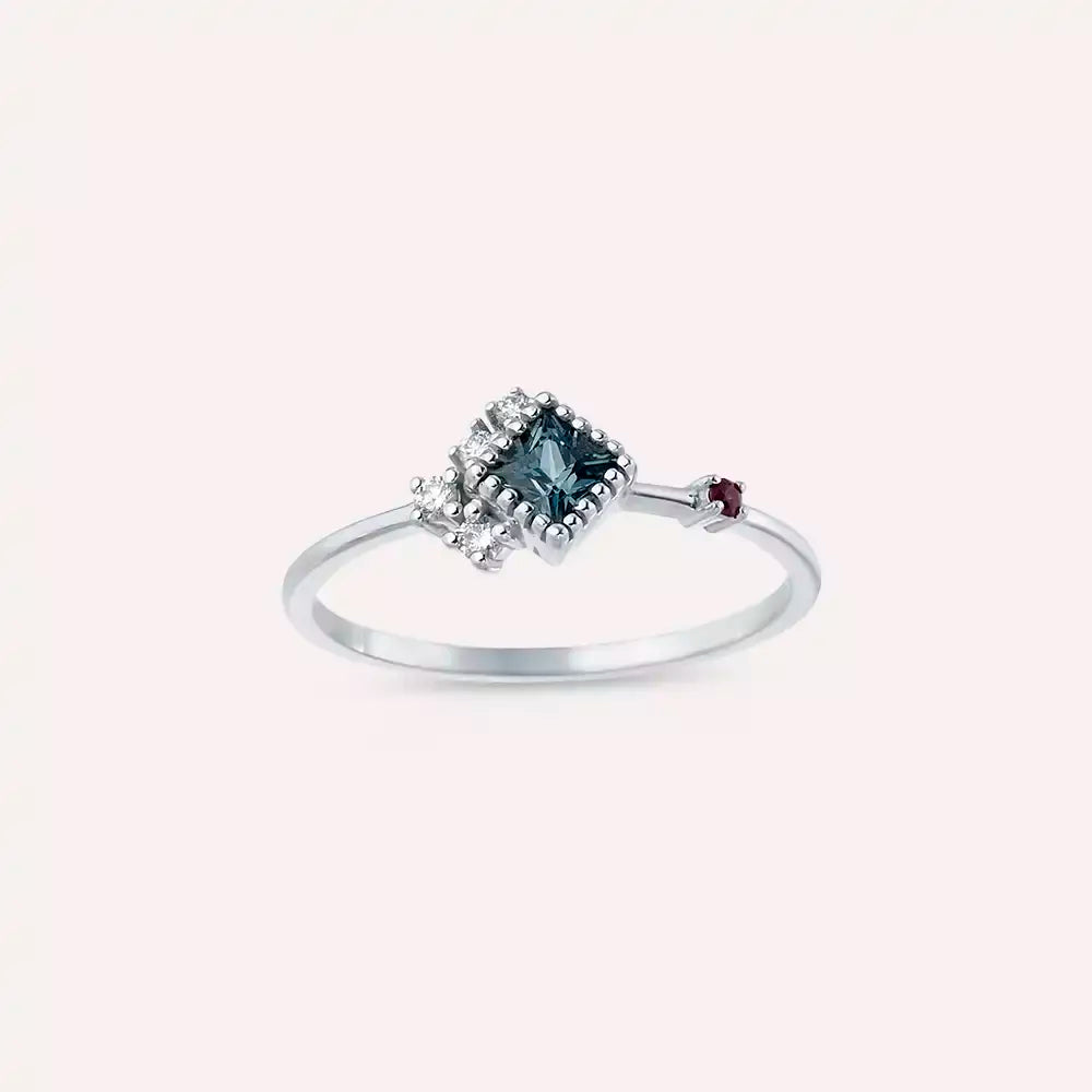 Zena 0.40 CT Multicolor Safir ve Pırlanta Taşlı Beyaz Altın Yüzük