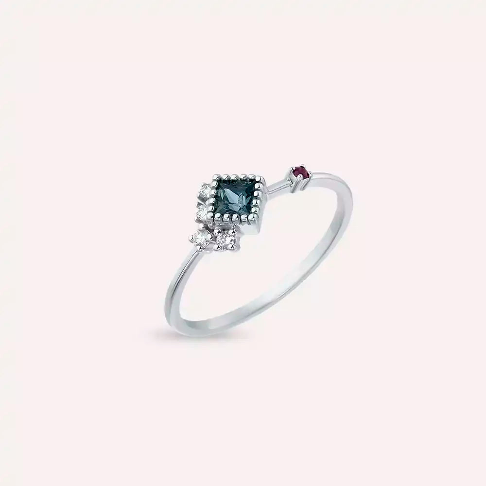 Zena 0.40 CT Multicolor Sapphire and Diamond White Gold Ring