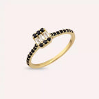 Elys 0.40 CT Black Diamond and Baguette Diamond Yellow Gold Ring