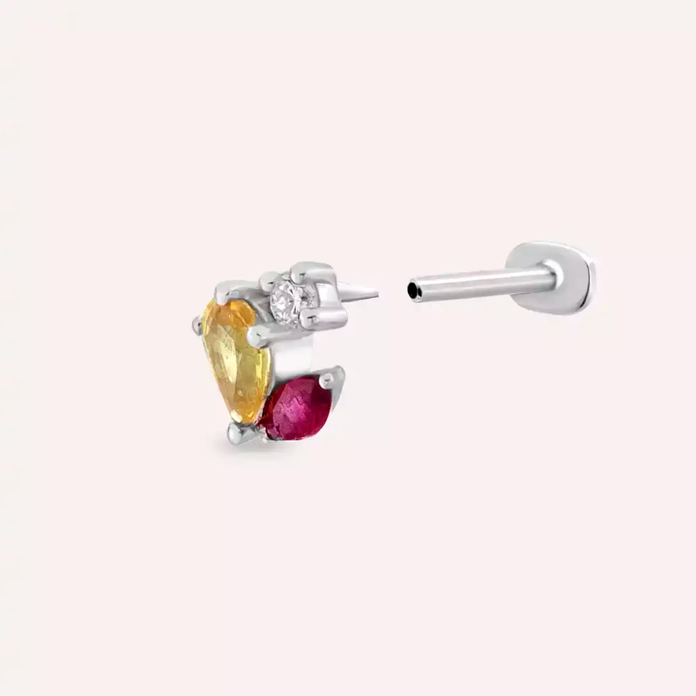 0.42 CT Multicolor Safir ve Yakut Taşlı Beyaz Altın Piercing