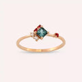 Zena 0.42 CT Pırlanta ve Multicolor Safir Taşlı Rose Altın Yüzük