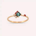 Zena 0.42 CT Pırlanta ve Multicolor Safir Taşlı Rose Altın Yüzük