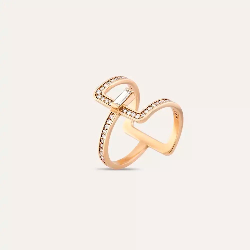 0.43 CT Baget Kesim Pırlanta Taşlı Rose Altın Yüzük