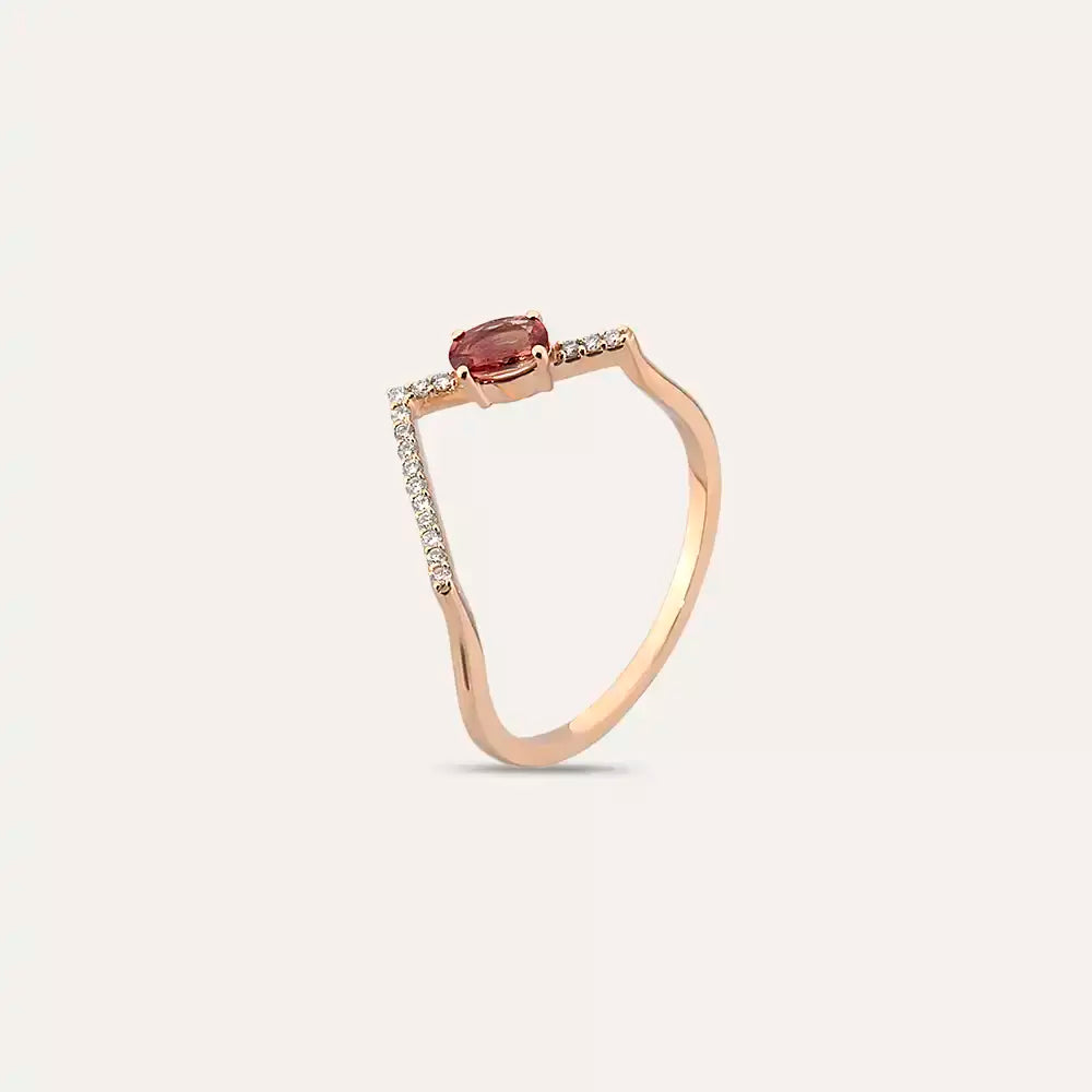 0.43 CT Dark Red Safir ve Pırlanta Taşlı Rose Altın Yüzük
