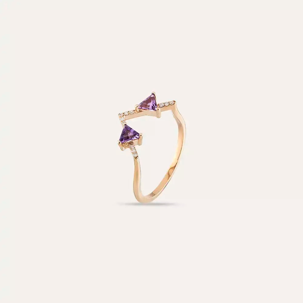 0.44 CT Diamond and Amethyst Rose Gold V Ring