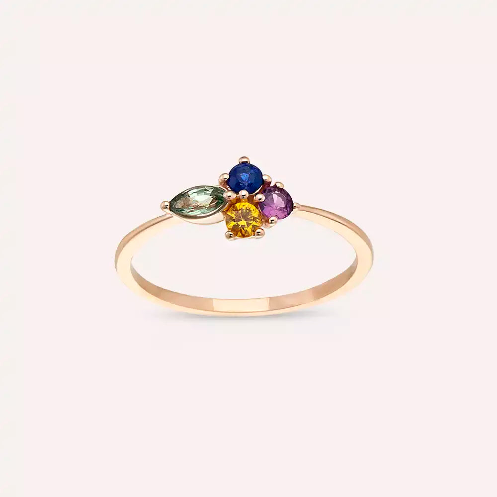 Zaria 0.45 CT Markiz Kesim Multicolor Safir Taşlı Rose Altın Yüzük