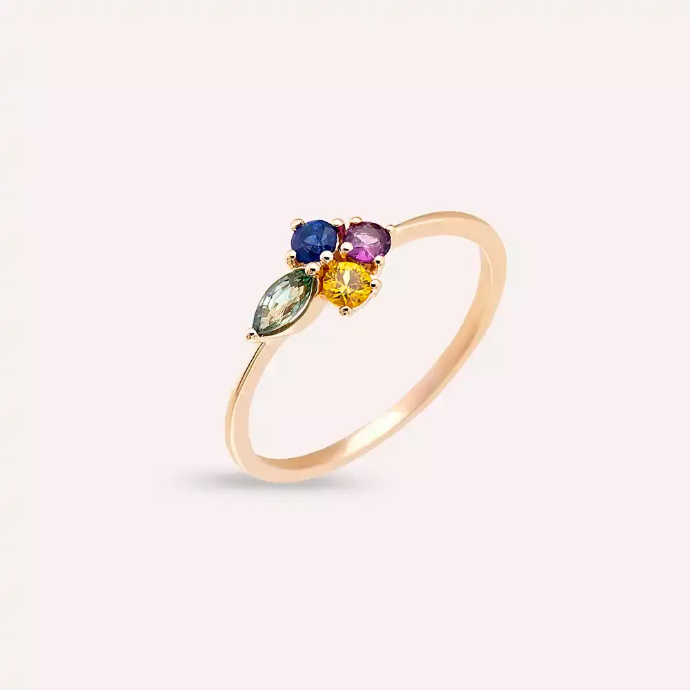 Zaria 0.45 CT Markiz Kesim Multicolor Safir Taşlı Rose Altın Yüzük