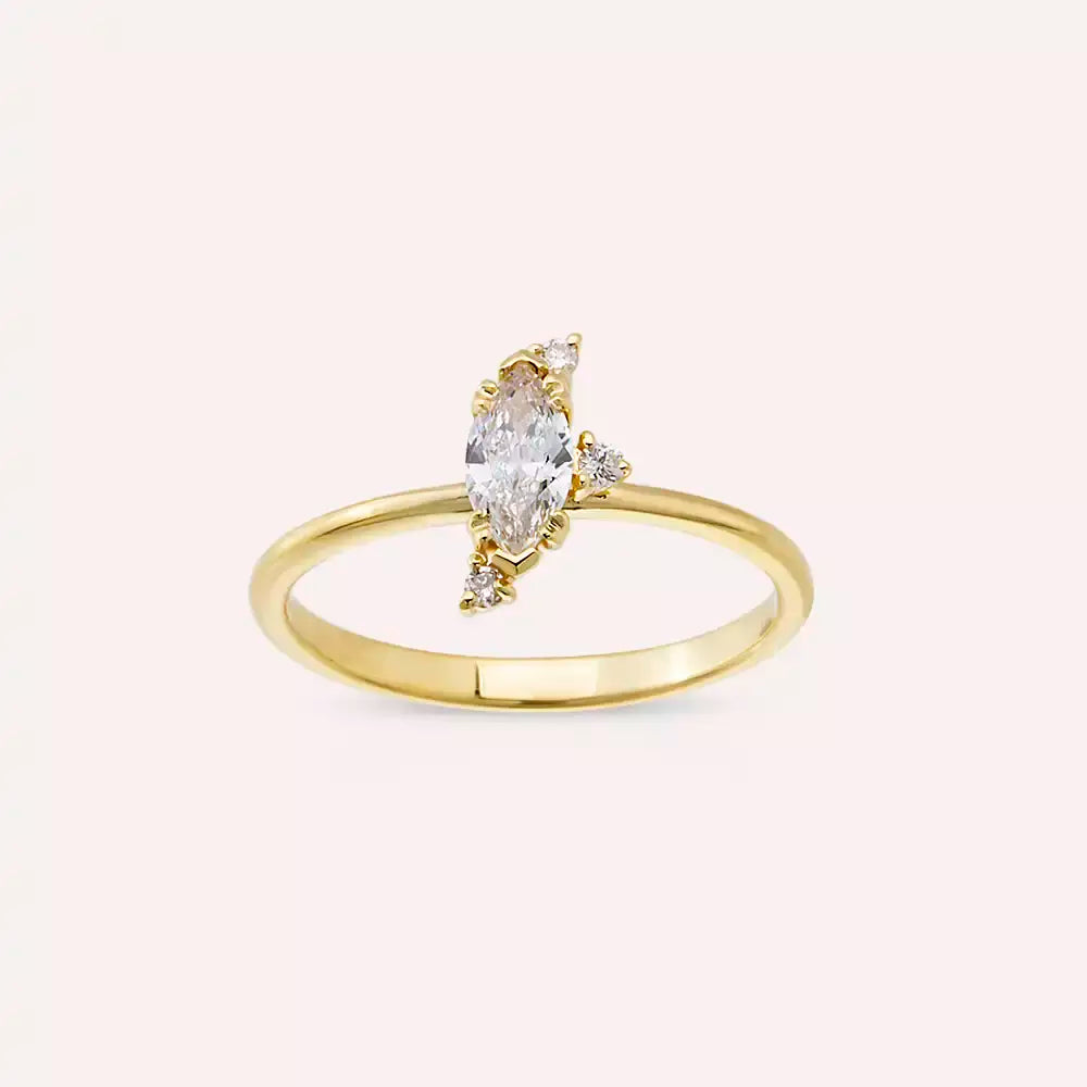 Cosmos 0.46 CT Marquise Cut Diamond Yellow Gold Ring