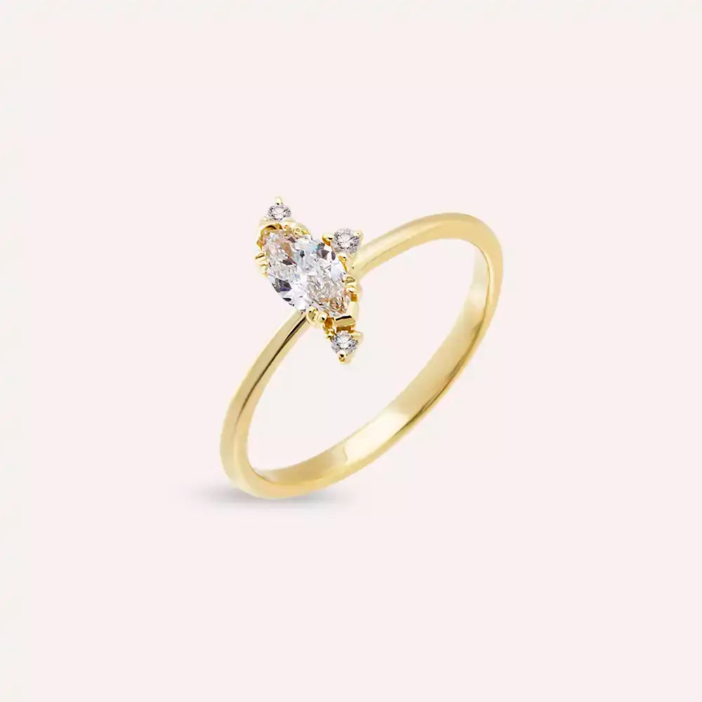 Cosmos 0.46 CT Marquise Cut Diamond Yellow Gold Ring