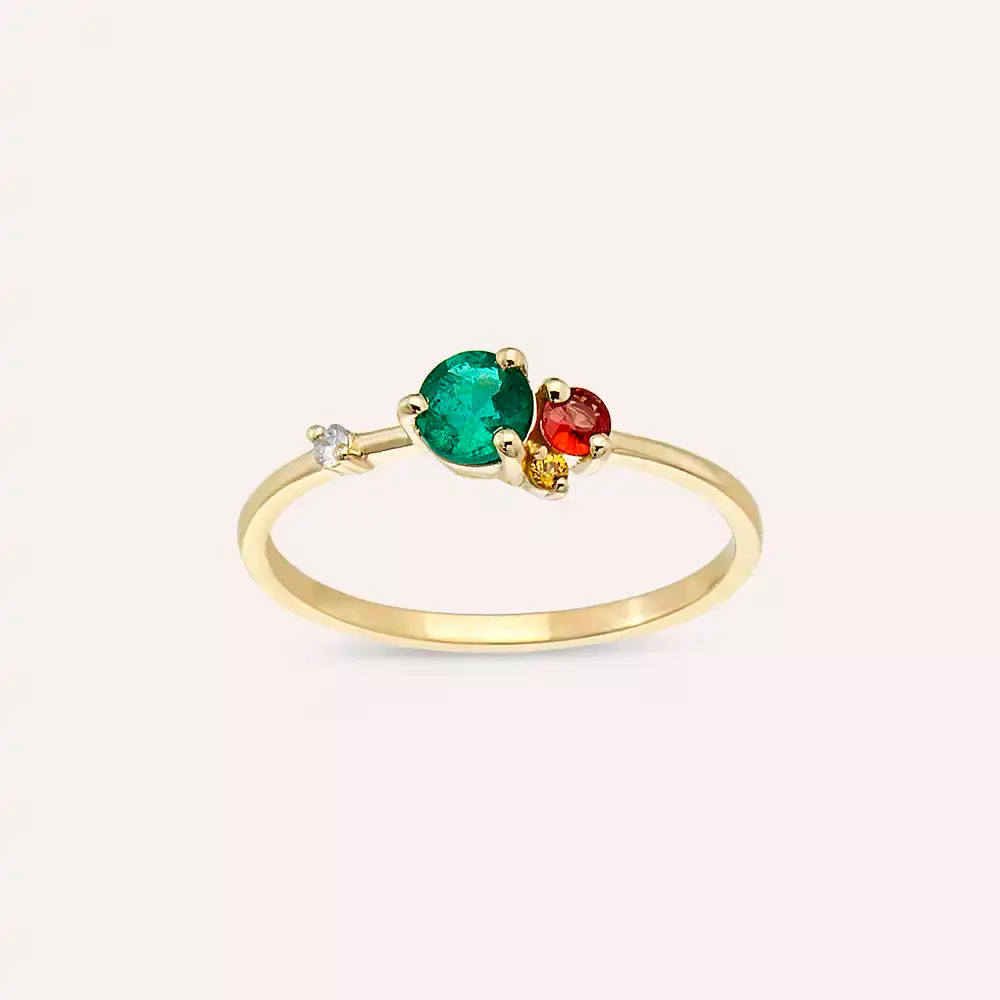 Douce 0.47 CT Emerald and Multicolor Sapphire Yellow Gold Ring