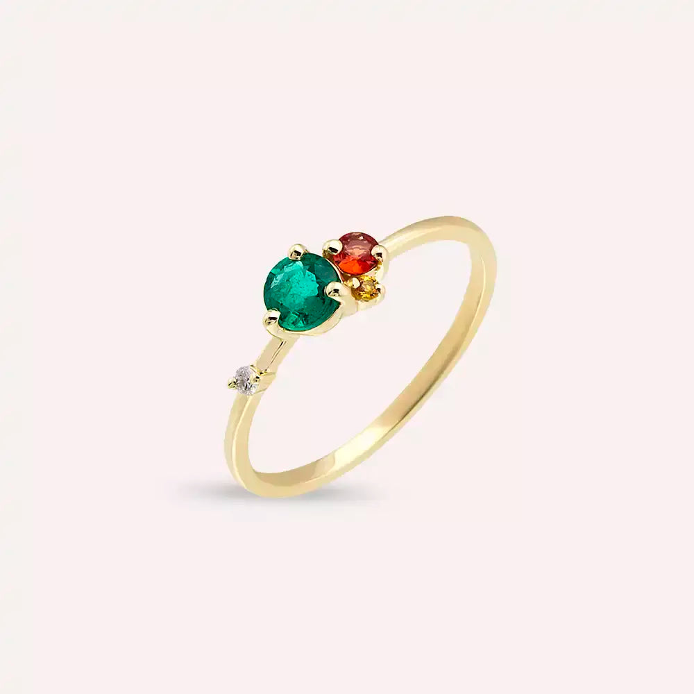 Douce 0.47 CT Emerald and Multicolor Sapphire Yellow Gold Ring