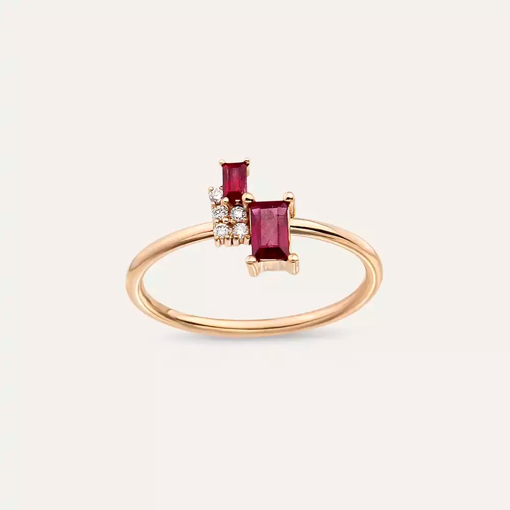 0.48 CT Baget Kesim Yakut Taşlı Rose Altın Yüzük
