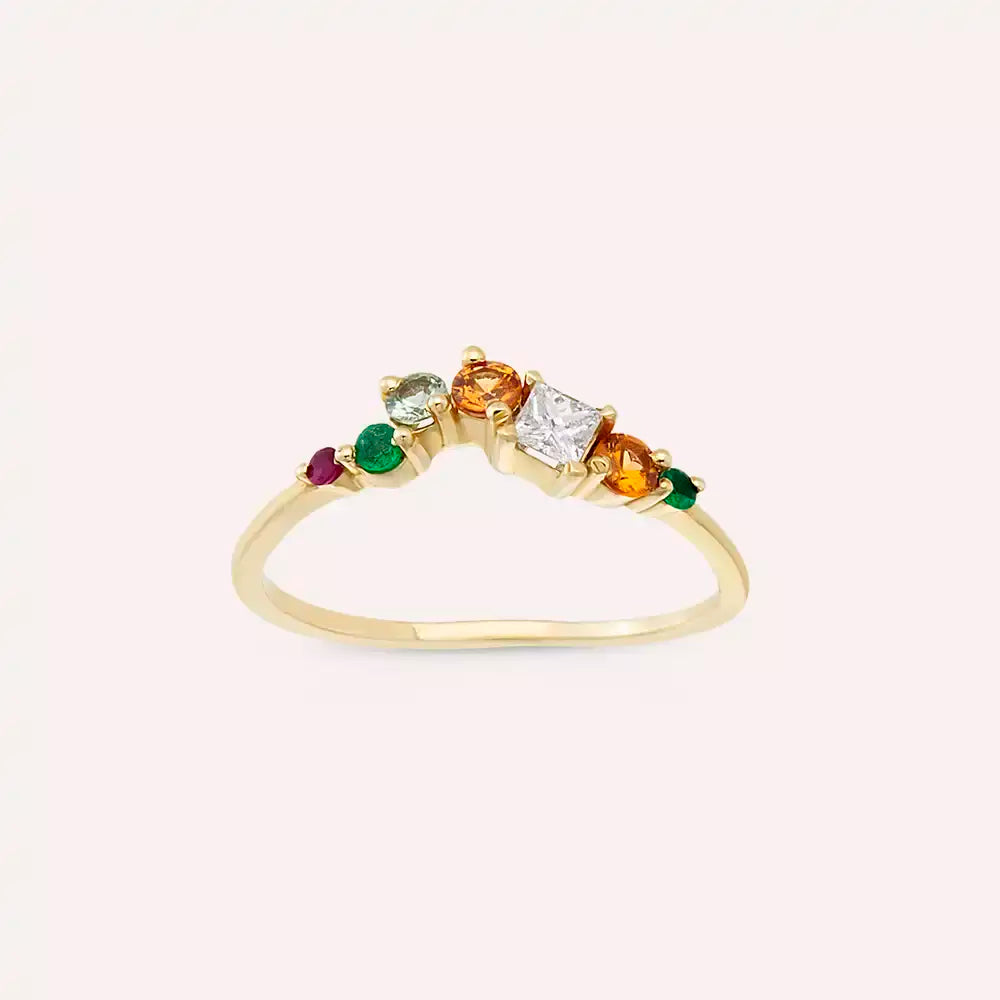 Violet 0.48 CT Emerald, Ruby, and Multicolor Sapphire Yellow Gold Ring
