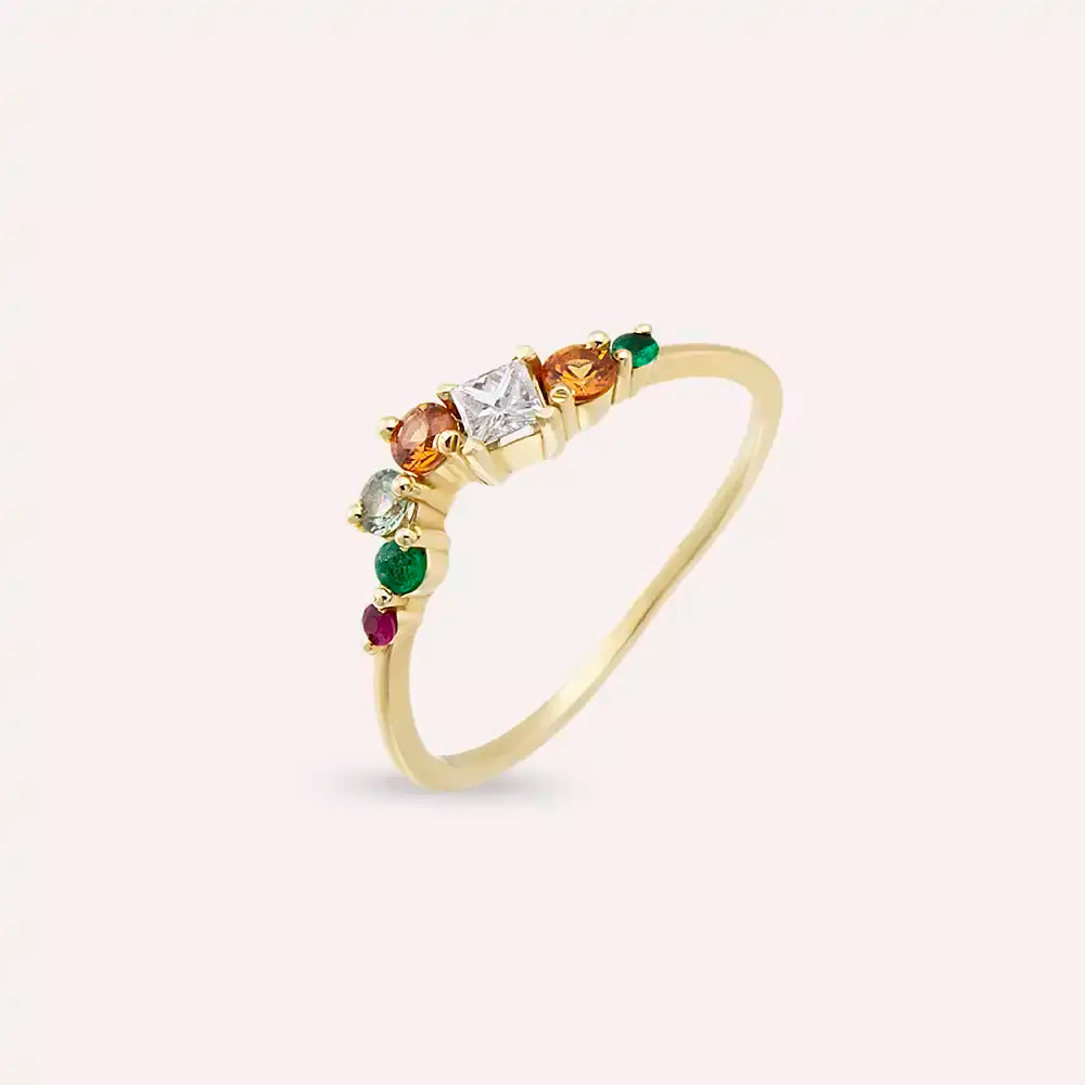 Violet 0.48 CT Emerald, Ruby, and Multicolor Sapphire Yellow Gold Ring