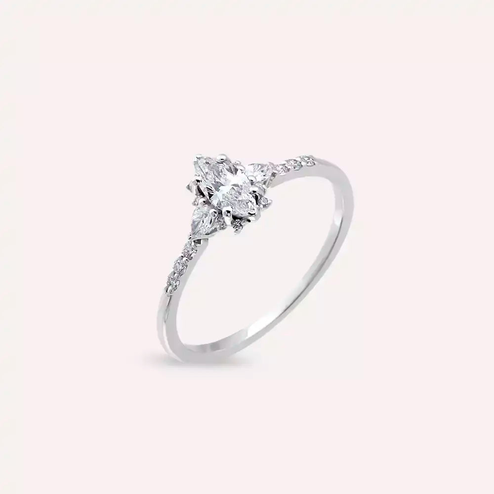 Unica 0.49 CT Markiz ve Damla Kesim Pırlanta Taşlı Beyaz Altın Yüzük