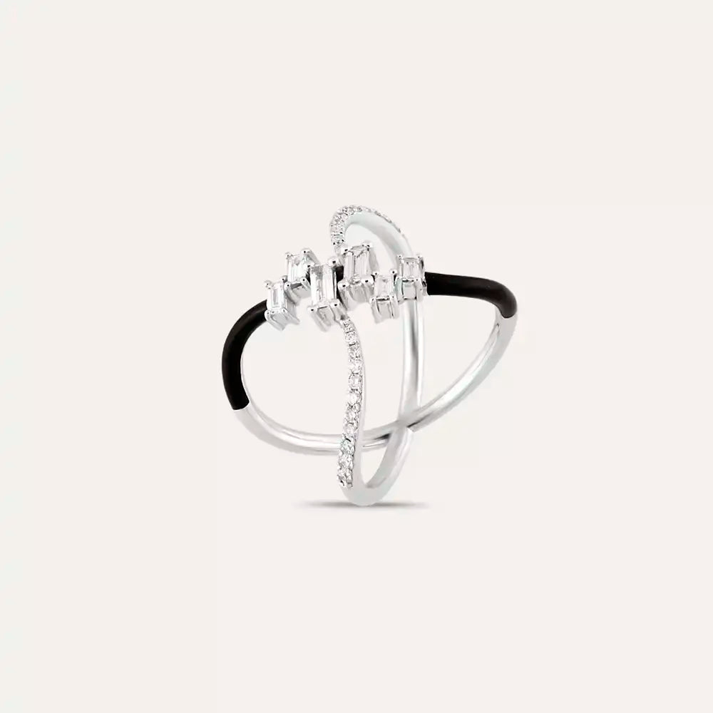0.49 CT Pırlanta Taşlı ve Siyah Mineli Beyaz Altın Yüzük