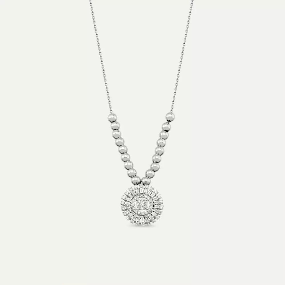 0.50 CT Baget Kesim Pırlanta Taşlı Beyaz Altın Kolye