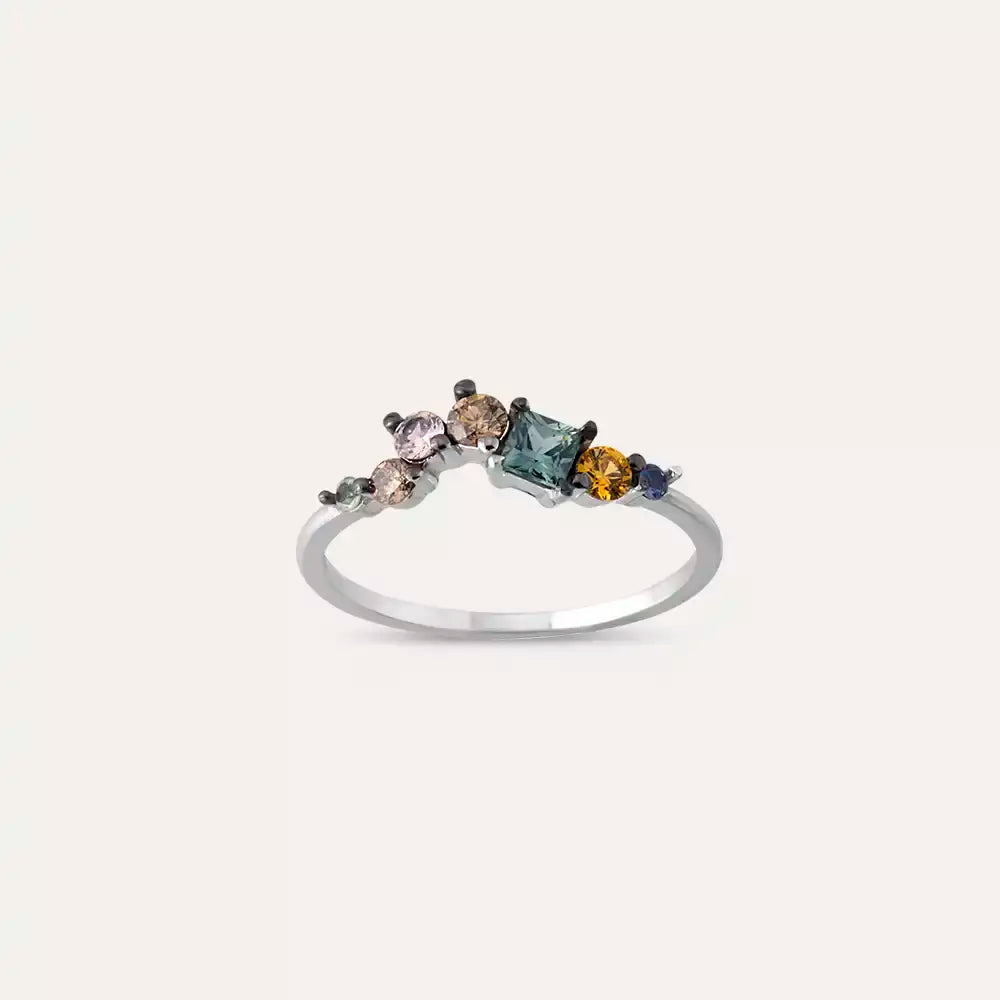 Violet 0.50 CT Brown Diamond and Multicolor Sapphire White Gold Ring