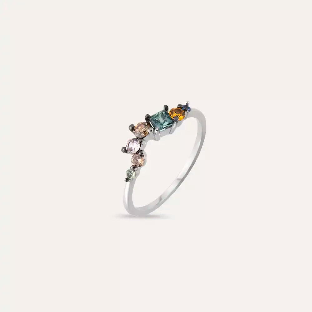 Violet 0.50 CT Brown Diamond and Multicolor Sapphire White Gold Ring