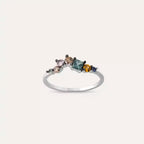 Violet 0.50 CT Brown Diamond and Multicolor Sapphire White Gold Ring