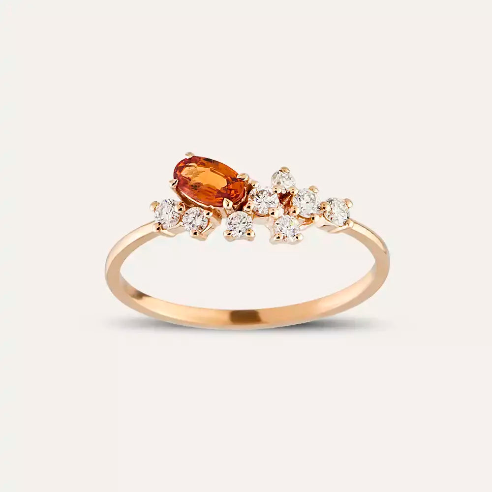 0.50 CT Orange Sapphire and Diamond Rose Gold Ring