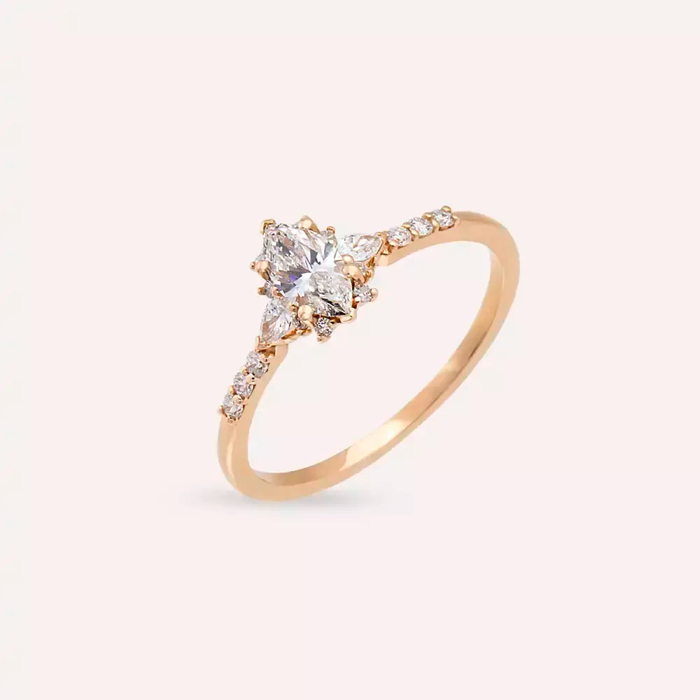 Unica 0.54 CT Marquise and Pear Cut Diamond Rose Gold Ring