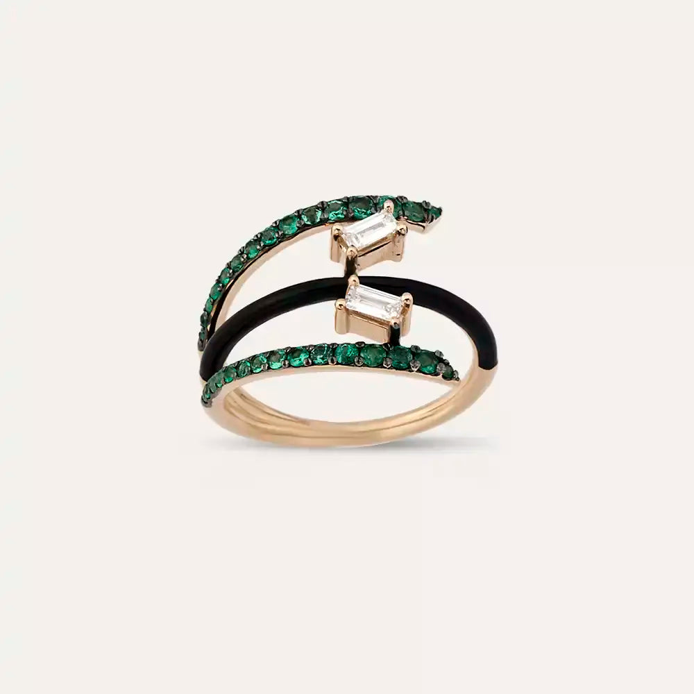 0.54 CT Diamond and Emerald Rose Gold Ring