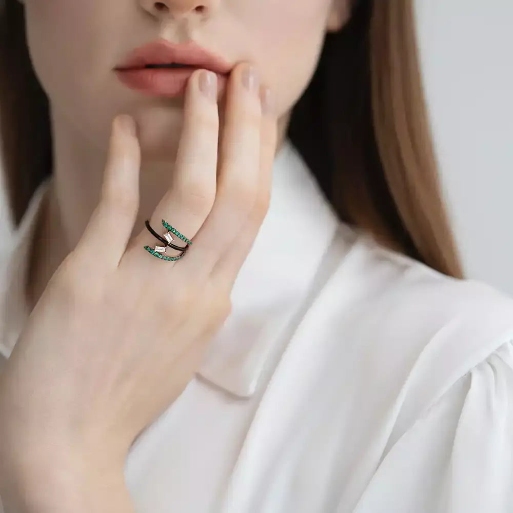 0.54 CT Diamond and Emerald Rose Gold Ring