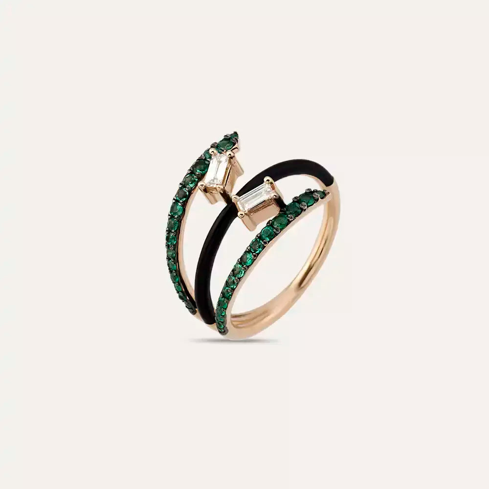 0.54 CT Diamond and Emerald Rose Gold Ring