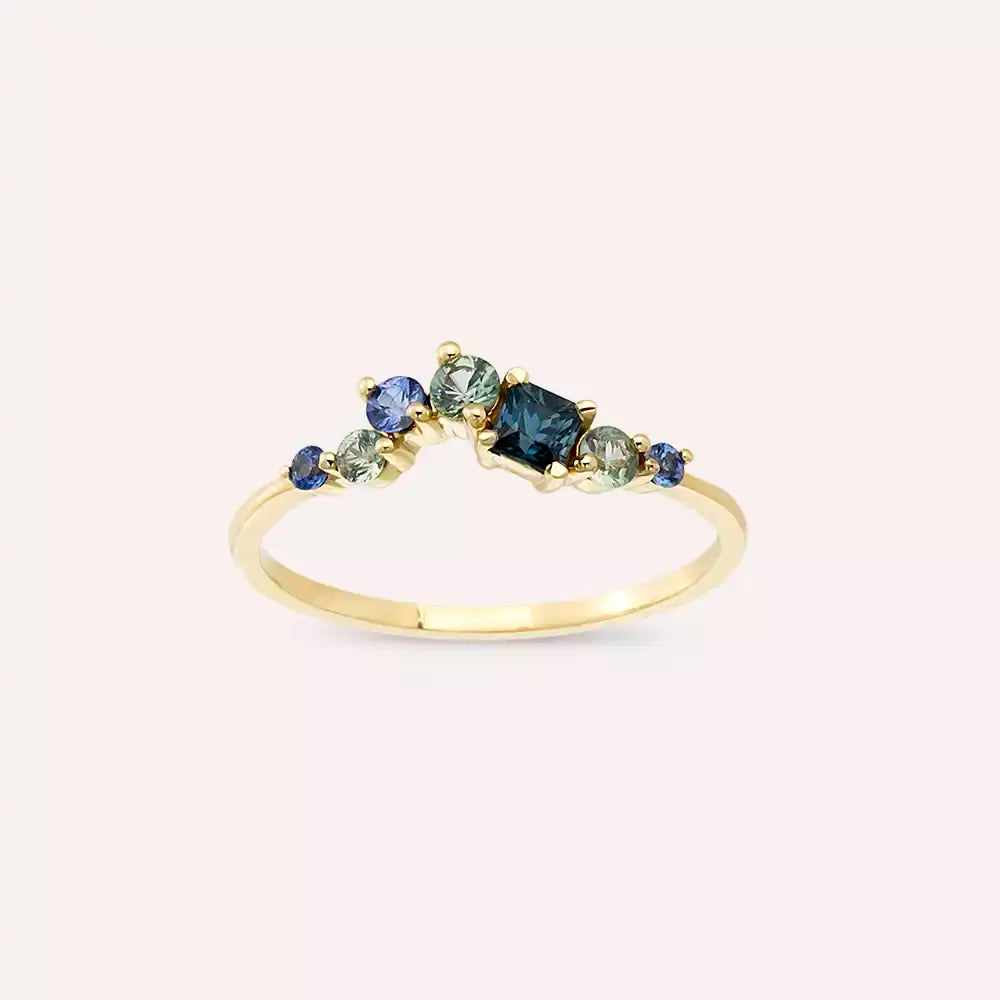 Violet 0.55 CT Multicolor Sapphire Yellow Gold Ring