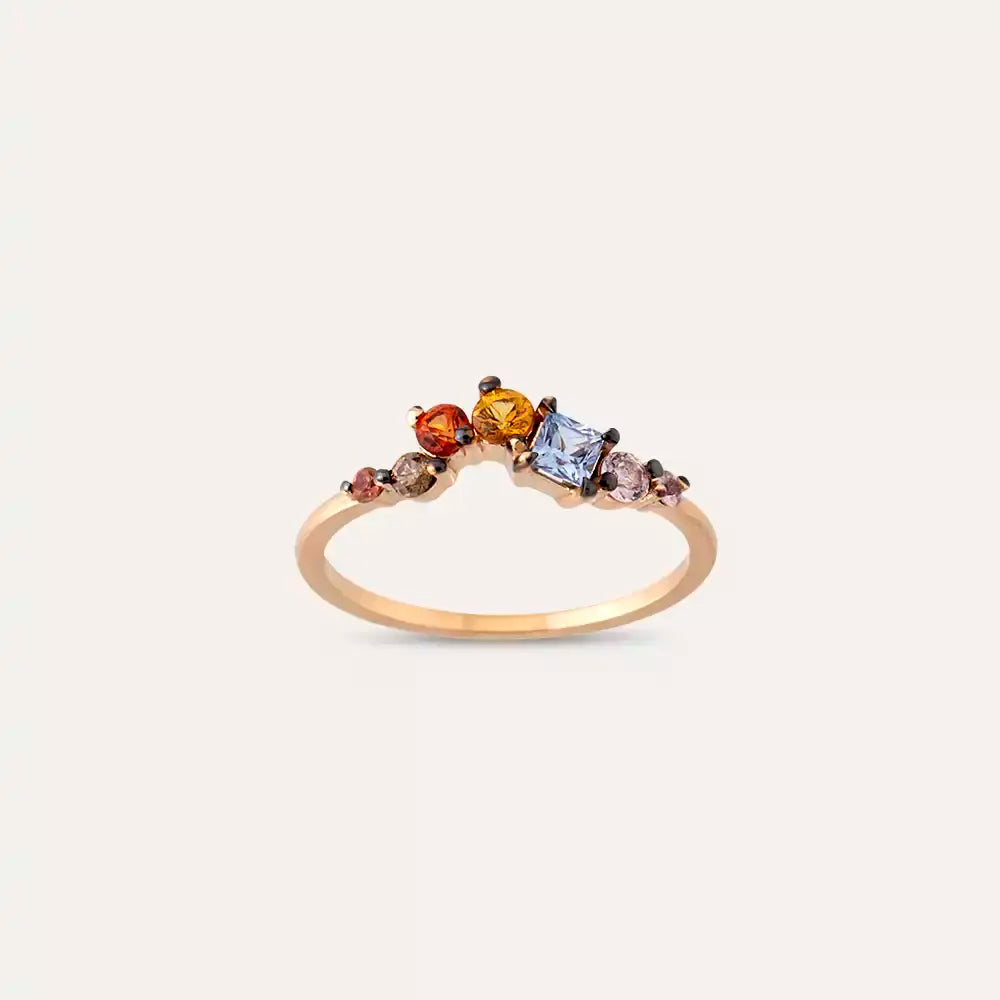 Violet 0.55 CT Multicolor Safir ve Brown Pırlanta Taşlı Rose Altın Yüzük