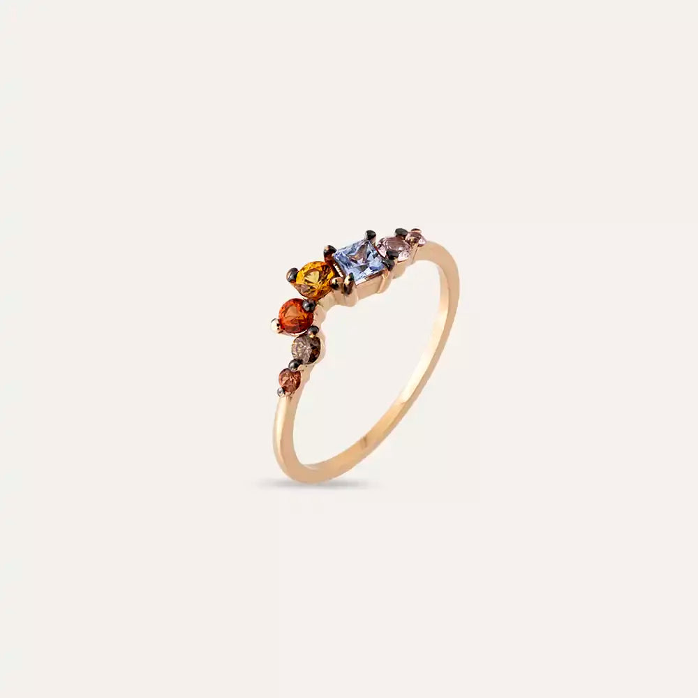 Violet 0.55 CT Multicolor Sapphire and Brown Diamond Rose Gold Ring