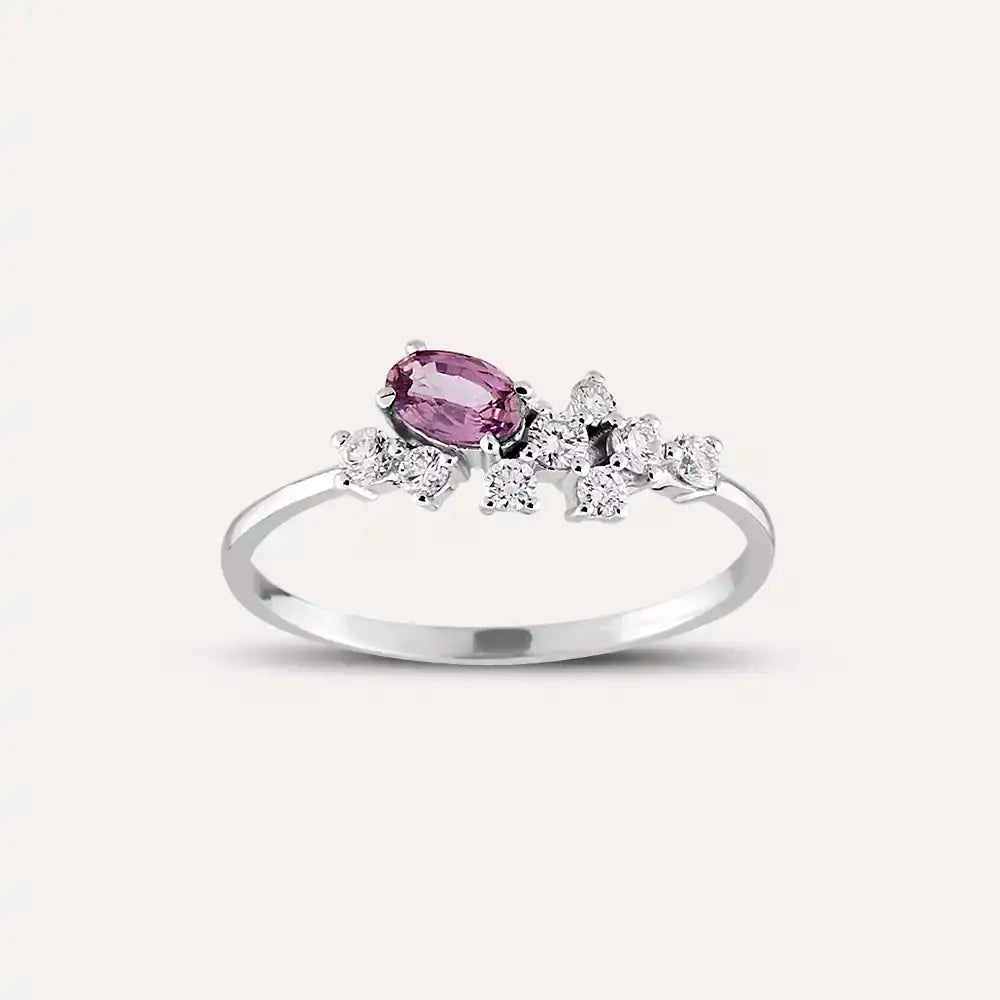 0.55 CT Purple Sapphire and Diamond White Gold Ring
