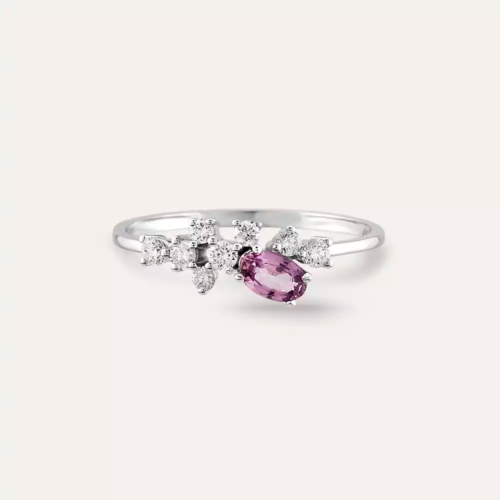 0.55 CT Purple Sapphire and Diamond White Gold Ring