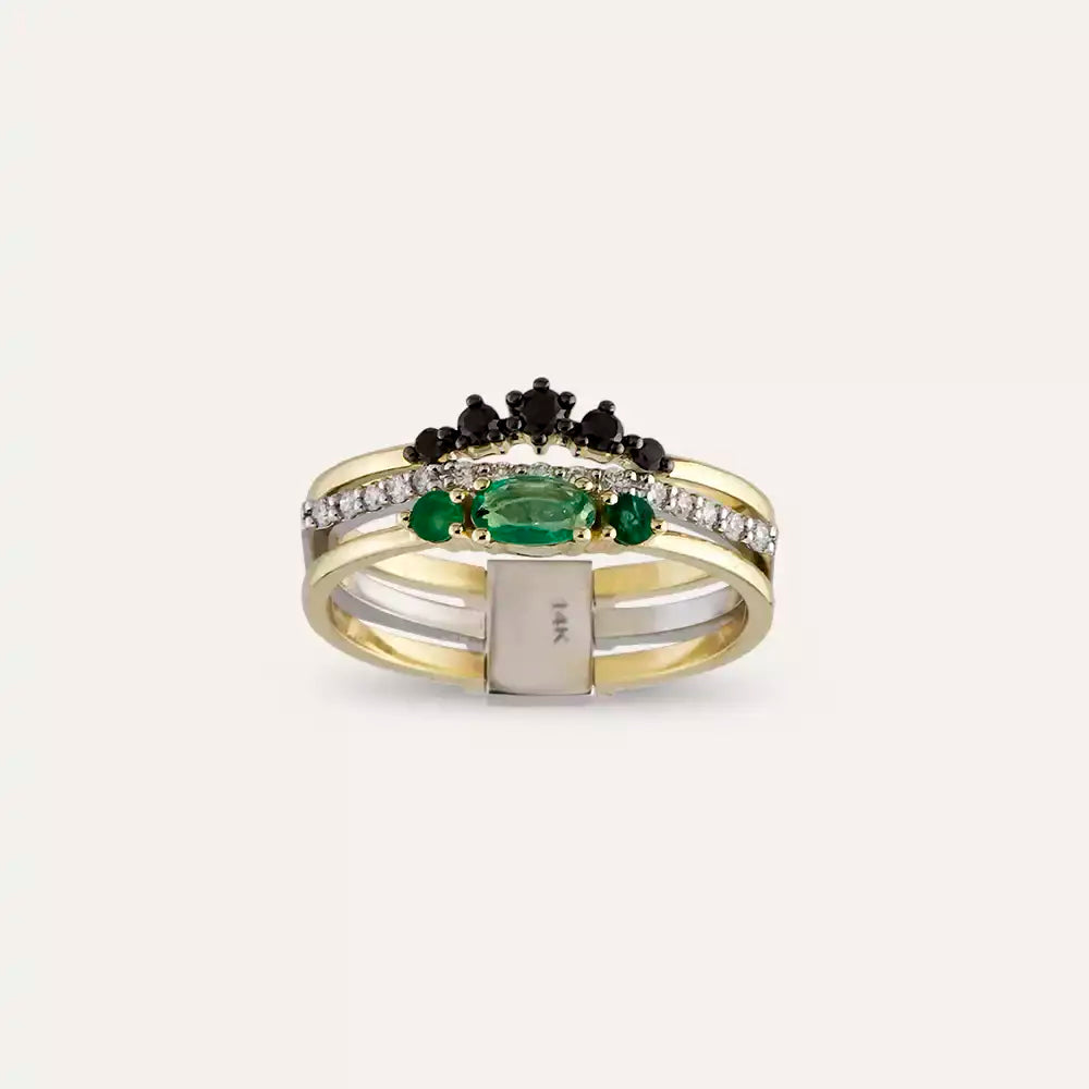 0.55 CT Emerald and Black Diamond Multi-Stone Ring