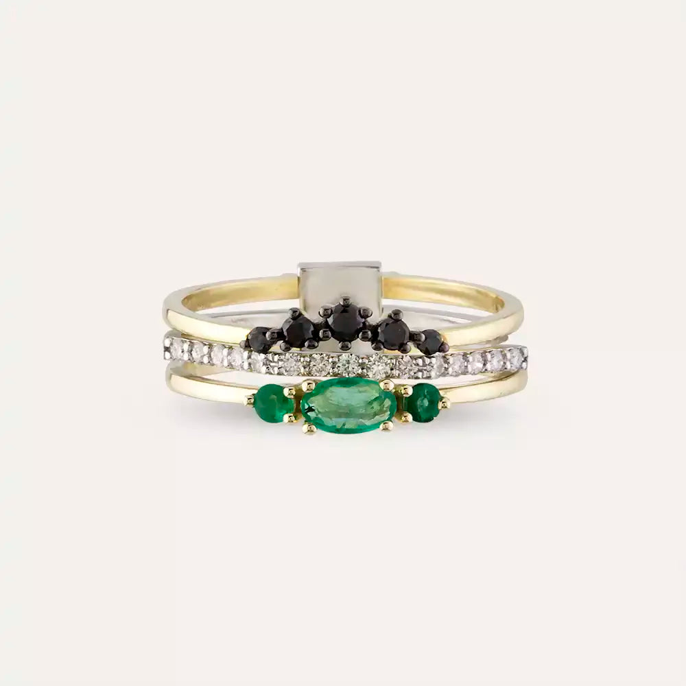 0.55 CT Emerald and Black Diamond Multi-Stone Ring