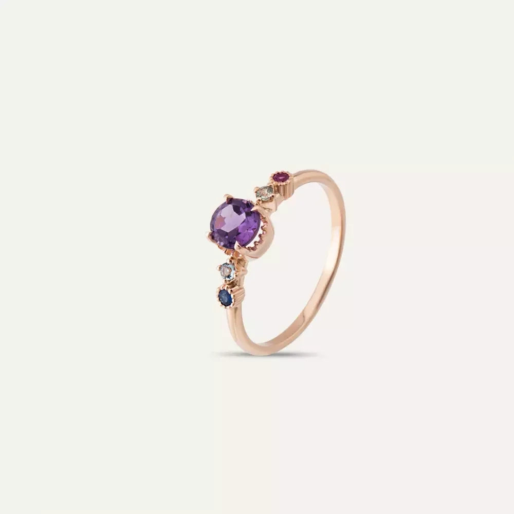 0.56 CT Ametist, Aquamarin, Safir ve Yakut Taşlı Yüzük