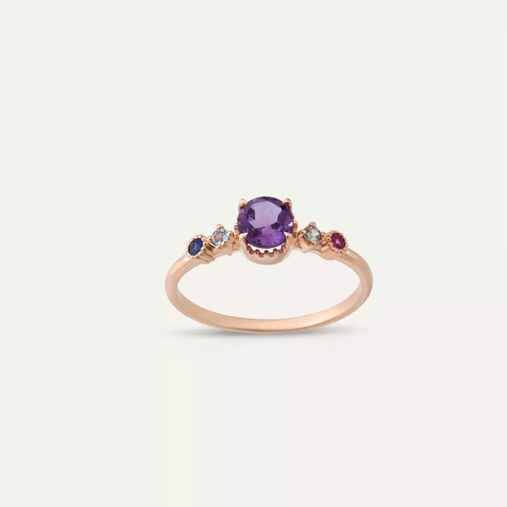 0.56 CT Ametist, Aquamarin, Safir ve Yakut Taşlı Yüzük