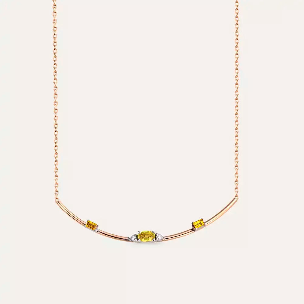 0.56 CT Yellow Sapphire and Diamond Rose Gold Necklace