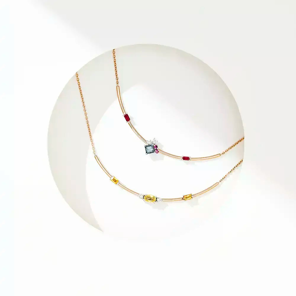 0.56 CT Yellow Sapphire and Diamond Rose Gold Necklace
