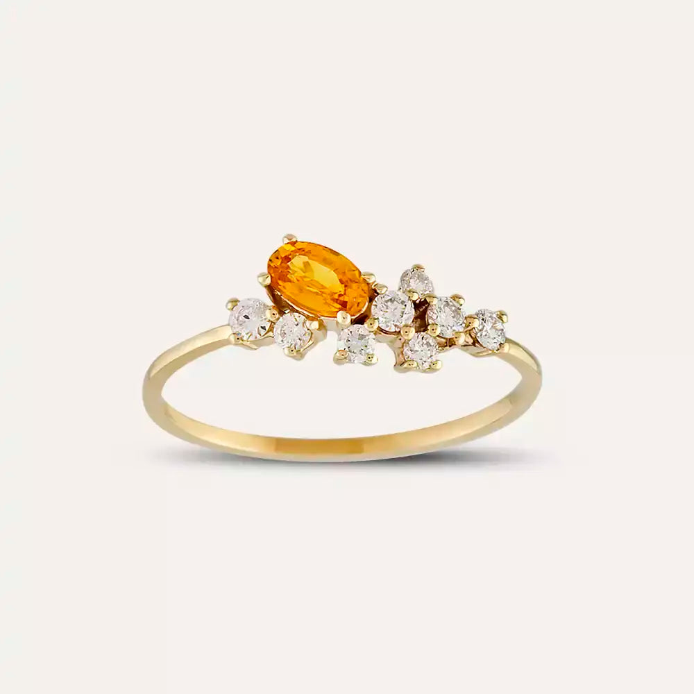 0.57 CT Golden Yellow Sapphire Diamond Yellow Gold Ring