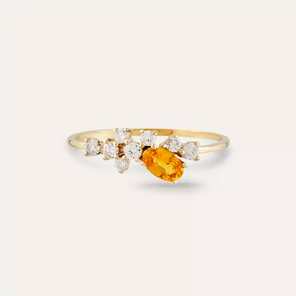 0.57 CT Golden Yellow Sapphire Diamond Yellow Gold Ring