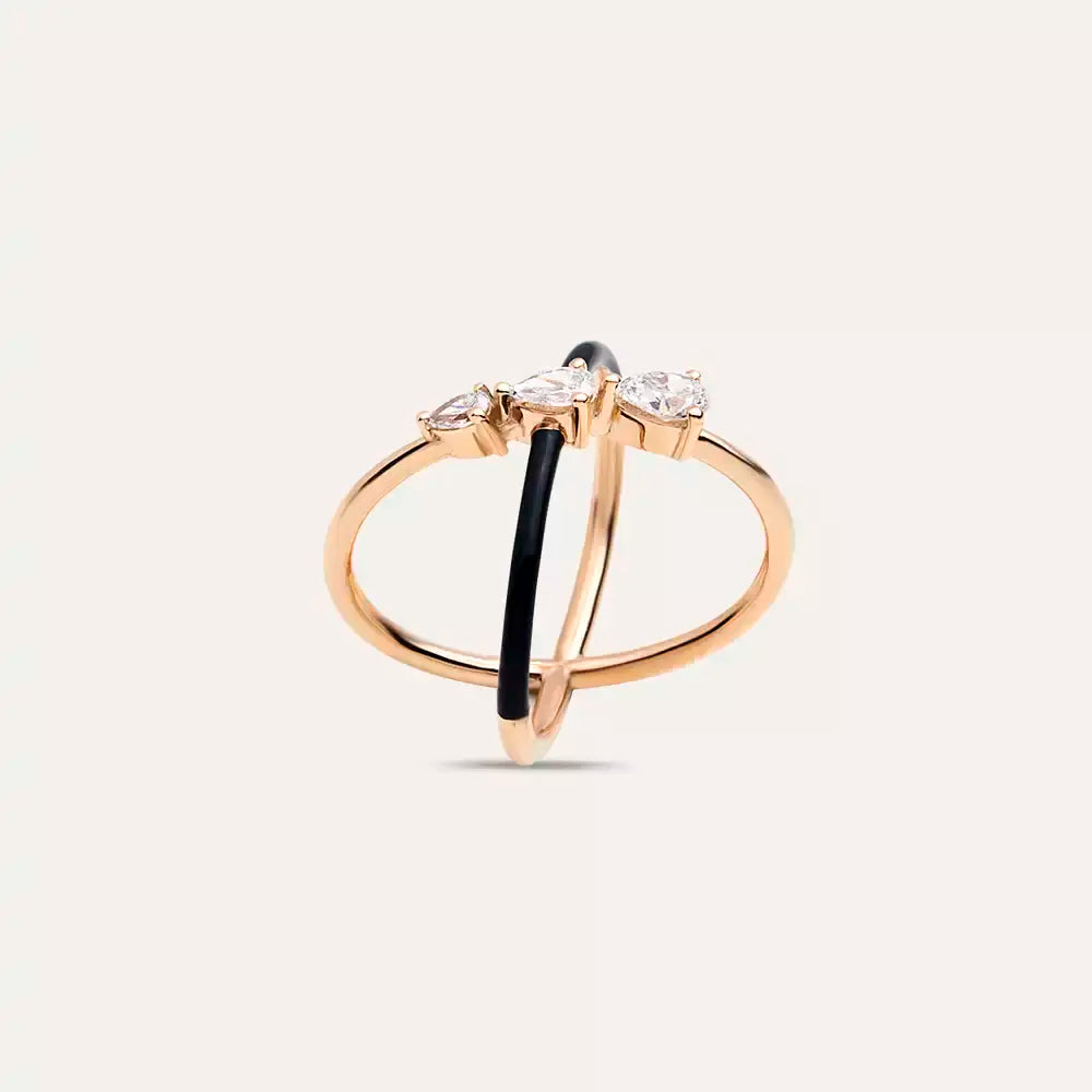 0.57 CT Pırlanta Taşlı Rose Altın Siyah Mineli Yüzük