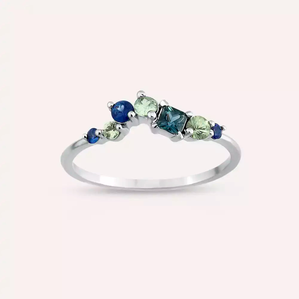 Violet 0.58 CT Multicolor Safir Taşlı Beyaz Altın Yüzük