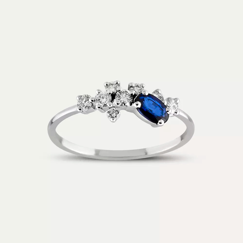 0.58 CT Oval Cut Sapphire and Diamond White Gold Ring