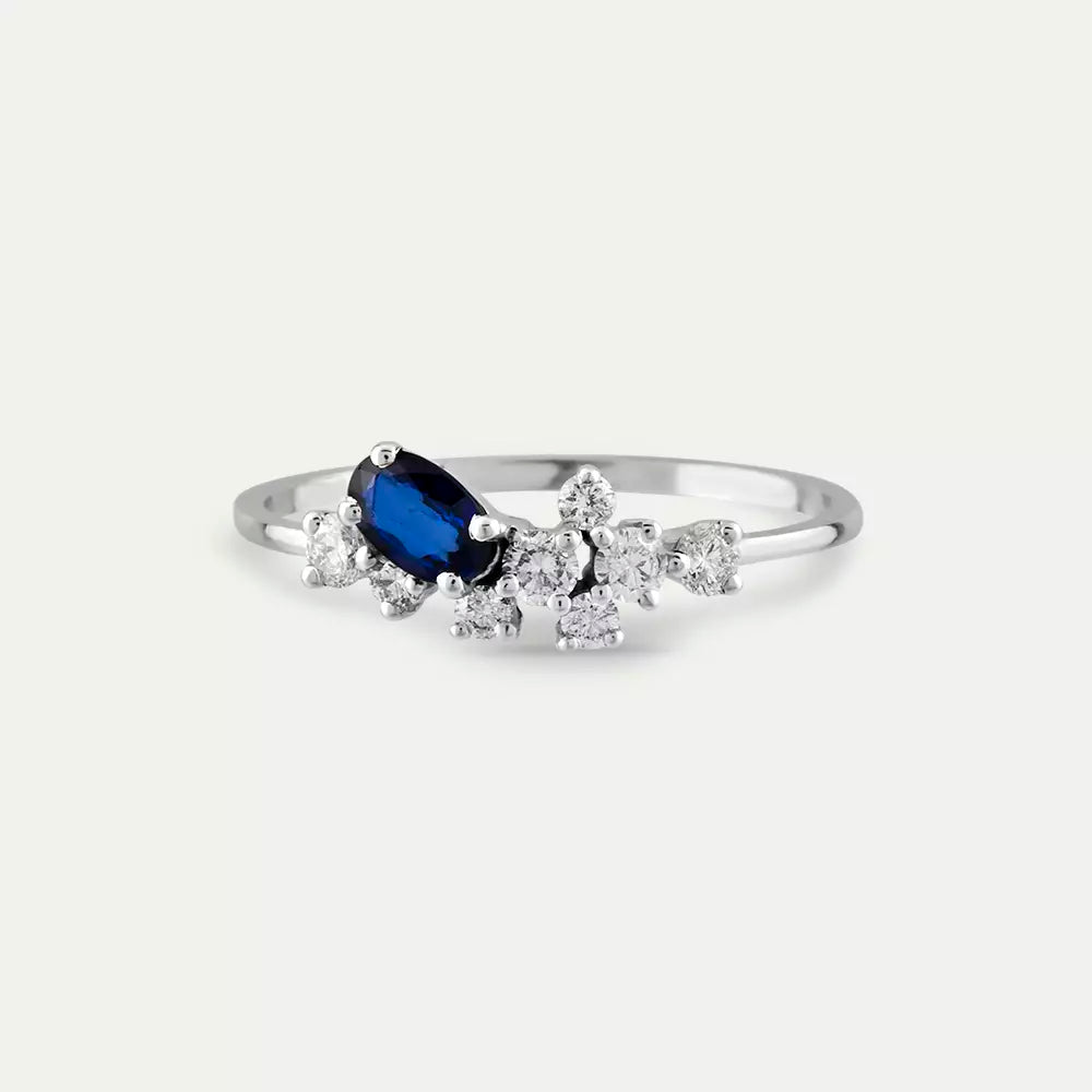 0.58 CT Oval Cut Sapphire and Diamond White Gold Ring