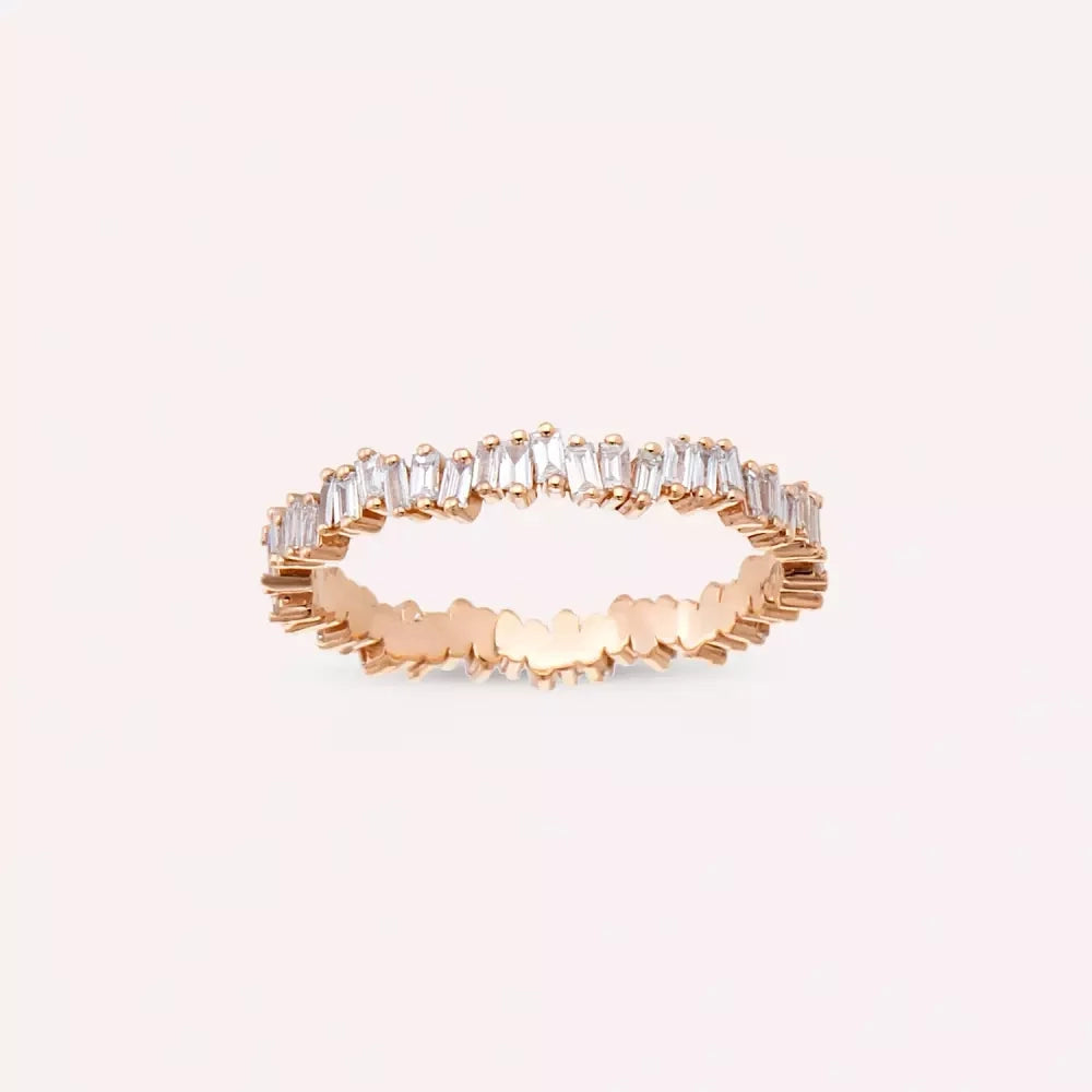 0.60 CT Baget Kesim Pırlanta Taşlı Rose Altın Tamtur Yüzük