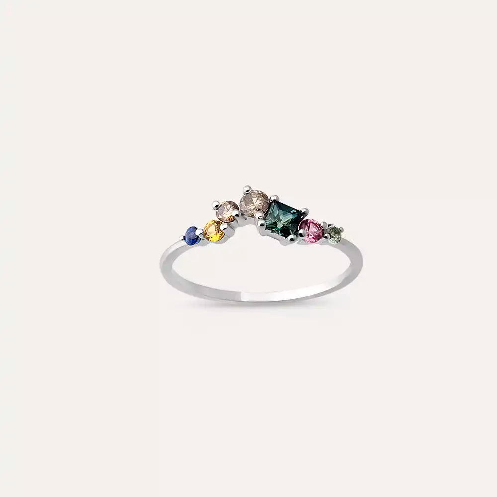 Violet 0.60 CT Multicolor Sapphire and Brown Diamond White Gold Ring
